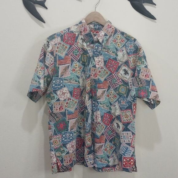 Vintage Reyn Spooner Reverse Print Patriotic 1999 Hawaiian Shirt ~ L - Picture 3 of 8